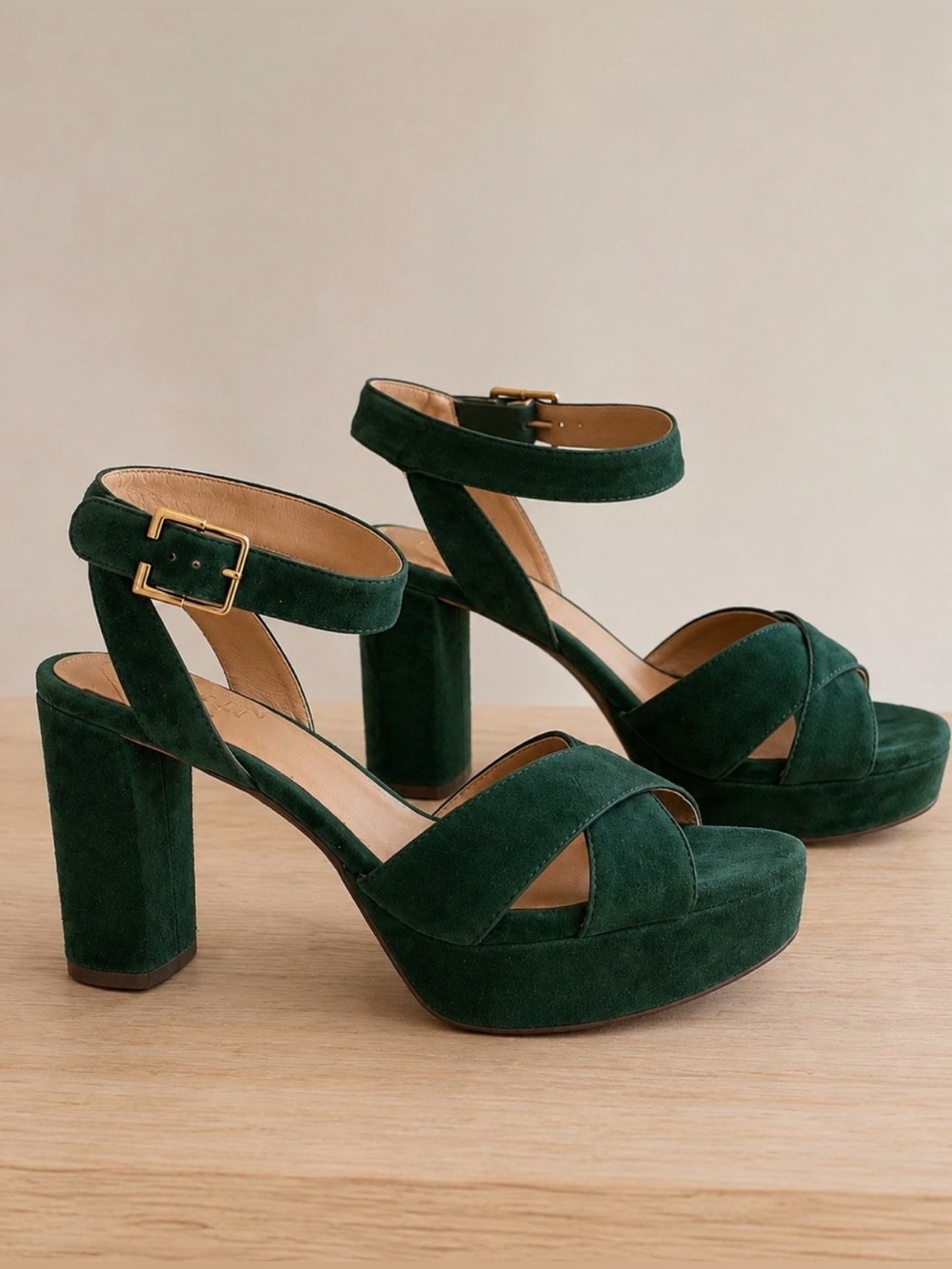 Lauren Ralph Lauren Sasha Suede Platform Sandals Emerald / Forest Green Size 9